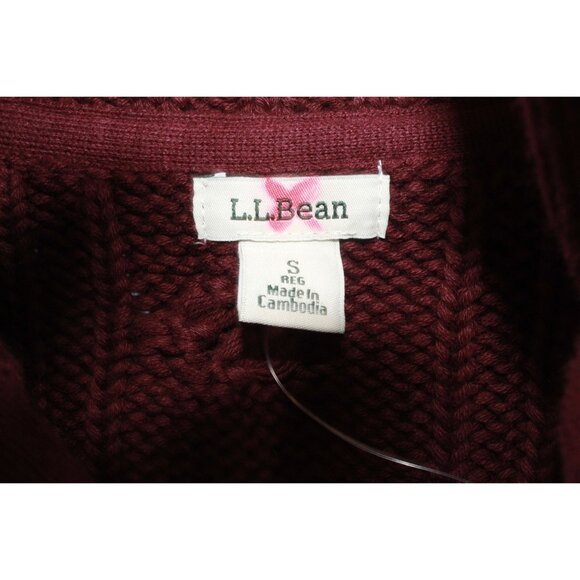 LL Bean Double L Cable Sweater Zip Cardigan Maroon Size Small - Picture 4 of 10